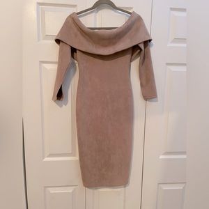 Akira AMMO Off the Shoulder Faux Suede Midi Dress